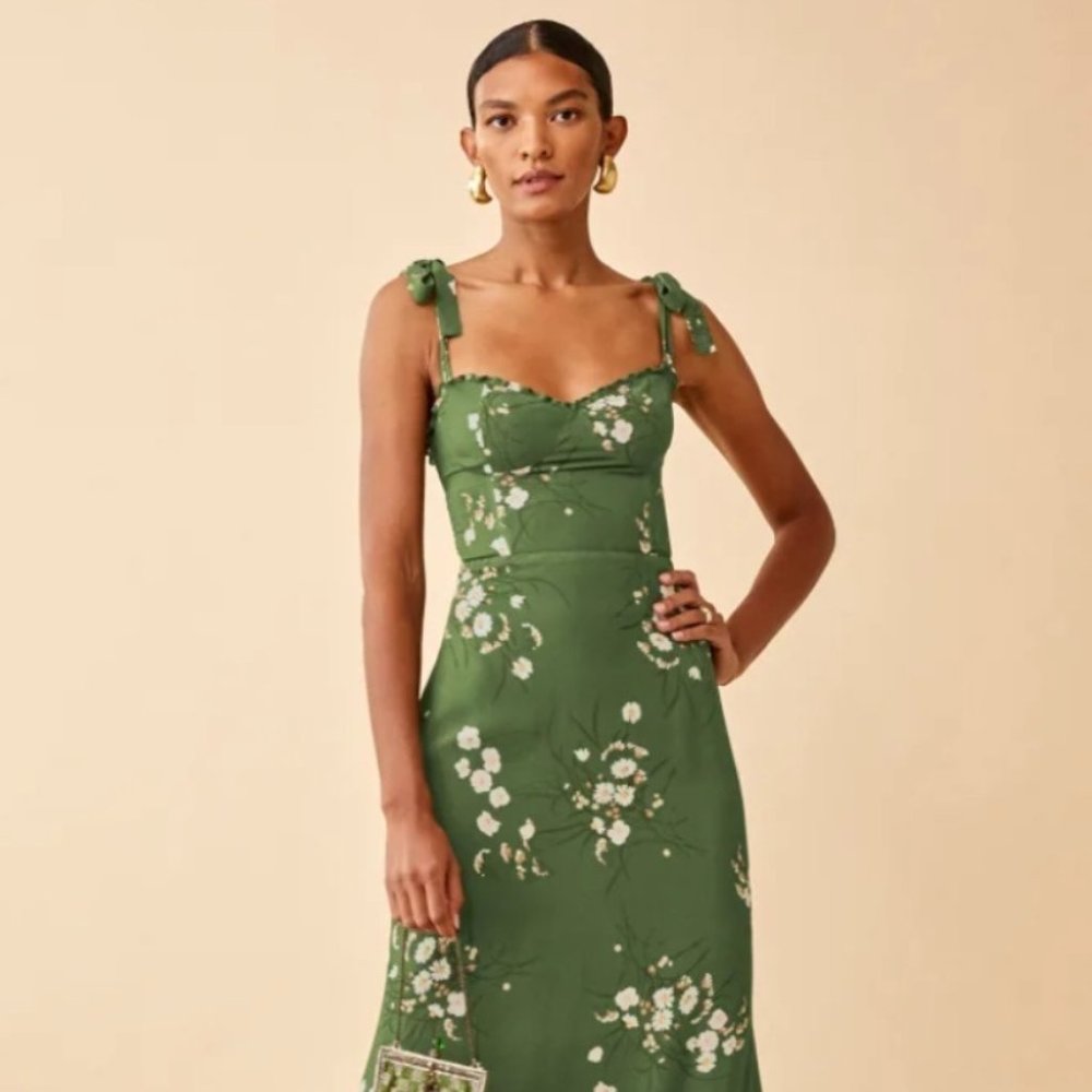 Reformation Jasen Dress Green Flowers